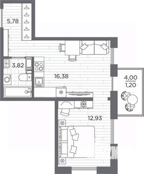 1-к квартира, вторичка, 40м2, 4/7 этаж
