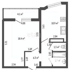 1-к квартира, вторичка, 40м2, 9/19 этаж