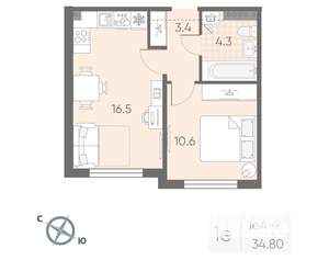 1-к квартира, вторичка, 35м2, 3/4 этаж