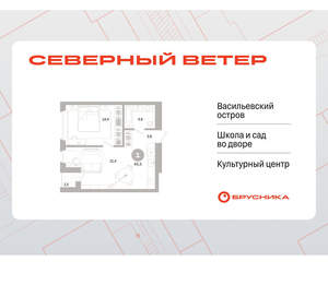 1-к квартира, вторичка, 45м2, 3/17 этаж