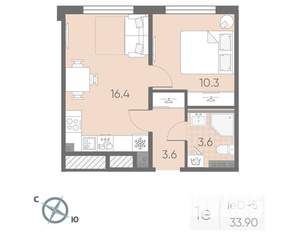 1-к квартира, вторичка, 34м2, 3/4 этаж