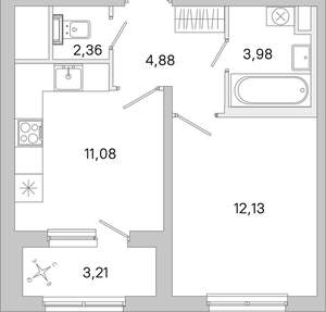1-к квартира, вторичка, 36м2, 1/5 этаж