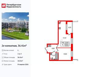 1-к квартира, вторичка, 36м2, 2/5 этаж