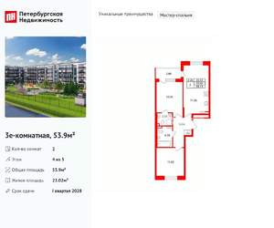 2-к квартира, вторичка, 54м2, 4/5 этаж
