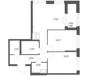 2-к квартира, вторичка, 63м2, 19/24 этаж