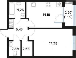 1-к квартира, вторичка, 49м2, 2/9 этаж