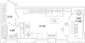 Студия квартира, строящийся дом, 30м2, 10/13 этаж