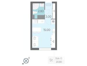 Студия квартира, вторичка, 21м2, 16/25 этаж
