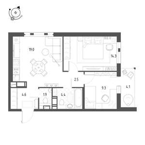 2-к квартира, строящийся дом, 58м2, 7/12 этаж