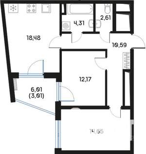 2-к квартира, вторичка, 66м2, 3/9 этаж