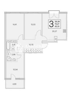 3-к квартира, вторичка, 76м2, 3/4 этаж