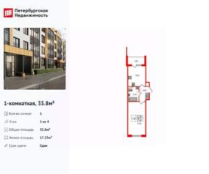 1-к квартира, вторичка, 36м2, 1/4 этаж