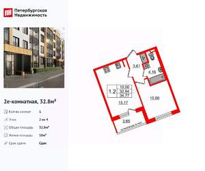1-к квартира, вторичка, 33м2, 2/4 этаж