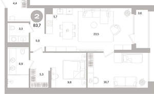 2-к квартира, вторичка, 84м2, 2/17 этаж