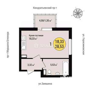 Студия квартира, вторичка, 29м2, 5/9 этаж