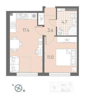 1-к квартира, вторичка, 37м2, 2/4 этаж