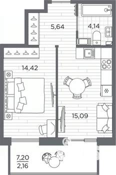 1-к квартира, вторичка, 41м2, 6/7 этаж