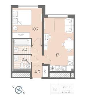 1-к квартира, вторичка, 38м2, 3/4 этаж