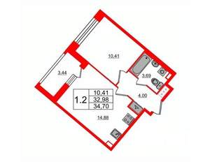 1-к квартира, вторичка, 35м2, 11/15 этаж
