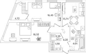 2-к квартира, строящийся дом, 67м2, 9/17 этаж