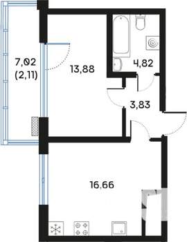 1-к квартира, вторичка, 42м2, 2/9 этаж