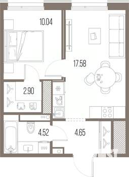 1-к квартира, строящийся дом, 40м2, 6/10 этаж