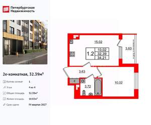 1-к квартира, вторичка, 32м2, 4/4 этаж