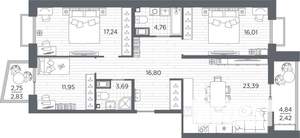 3-к квартира, вторичка, 97м2, 3/13 этаж