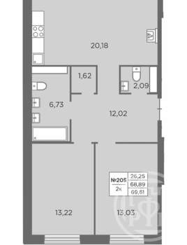 2-к квартира, вторичка, 69м2, 8/8 этаж