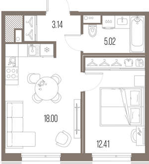1-к квартира, строящийся дом, 39м2, 8/10 этаж