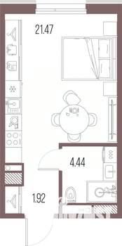 Студия квартира, вторичка, 28м2, 6/10 этаж