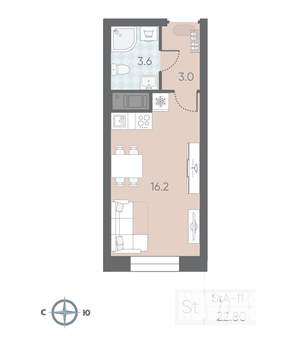 Студия квартира, вторичка, 23м2, 10/12 этаж