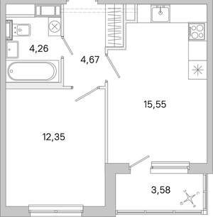 1-к квартира, вторичка, 39м2, 4/5 этаж