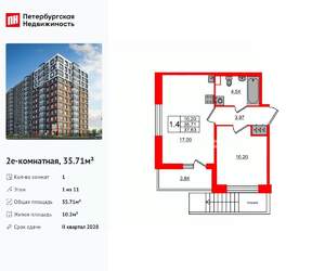 1-к квартира, вторичка, 36м2, 1/11 этаж