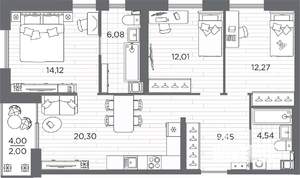 3-к квартира, вторичка, 81м2, 5/25 этаж