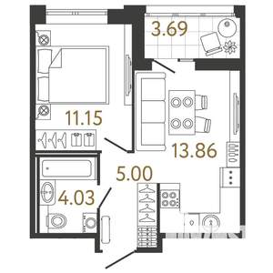 1-к квартира, вторичка, 34м2, 2/17 этаж