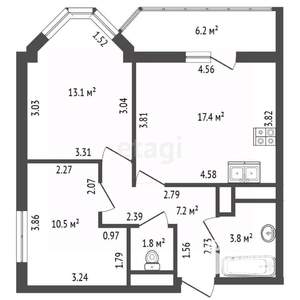 2-к квартира, вторичка, 54м2, 10/13 этаж