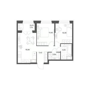 2-к квартира, вторичка, 54м2, 13/24 этаж