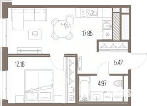 1-к квартира, вторичка, 40м2, 4/10 этаж
