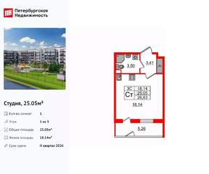 Студия квартира, вторичка, 25м2, 1/5 этаж