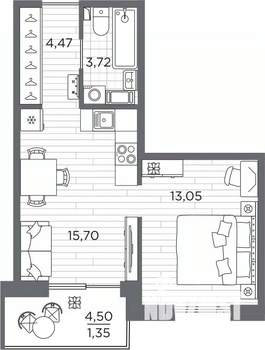 1-к квартира, вторичка, 38м2, 5/7 этаж