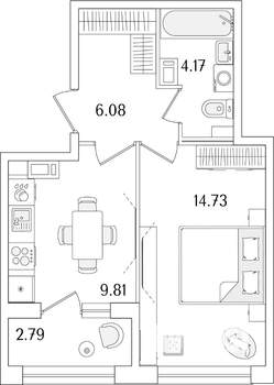 1-к квартира, строящийся дом, 36м2, 11/15 этаж