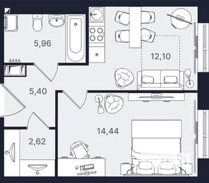 1-к квартира, вторичка, 41м2, 22/24 этаж
