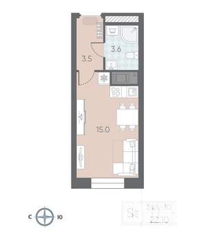Студия квартира, вторичка, 22м2, 10/12 этаж