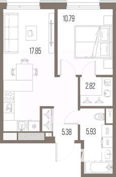 1-к квартира, строящийся дом, 43м2, 2/10 этаж