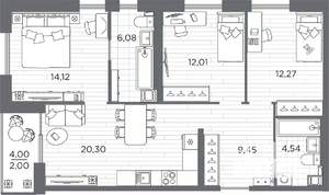 3-к квартира, вторичка, 81м2, 10/25 этаж