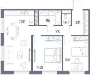 2-к квартира, строящийся дом, 68м2, 6/10 этаж