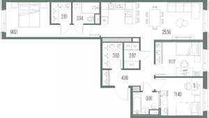 3-к квартира, строящийся дом, 89м2, 3/10 этаж