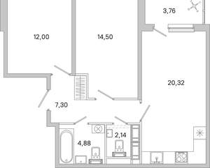 2-к квартира, вторичка, 63м2, 4/5 этаж