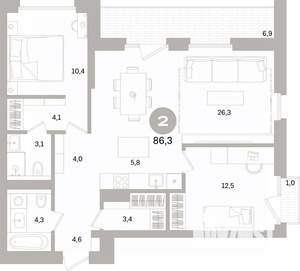 2-к квартира, вторичка, 86м2, 6/15 этаж